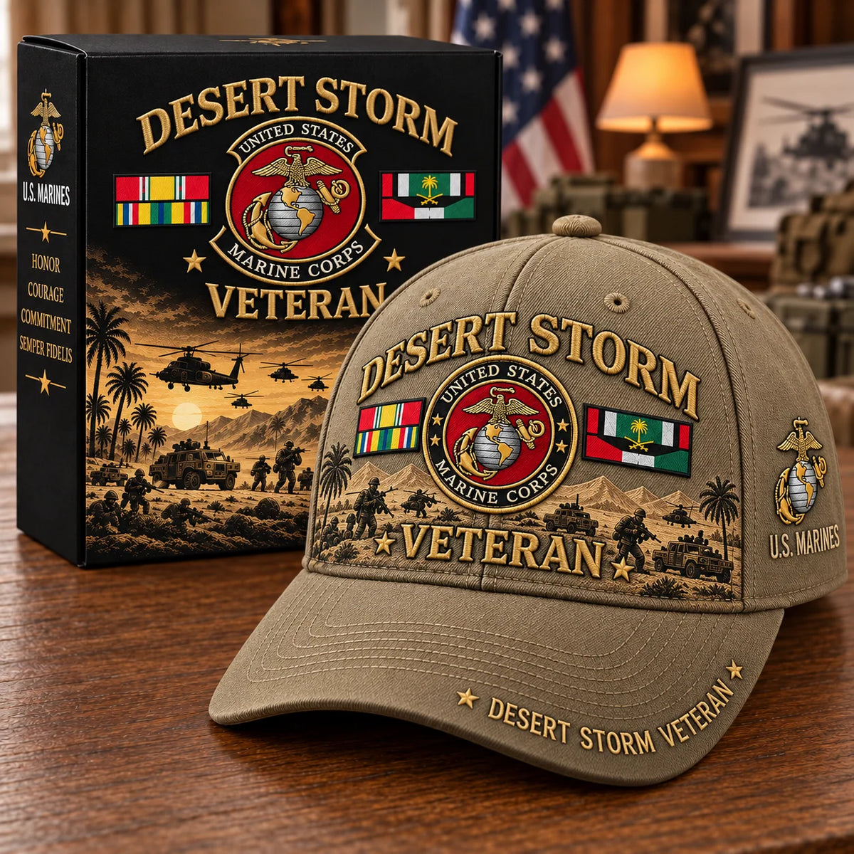 Veteran Baseball Cap Desert Storm Tribute Adjustable Fit Curved Brim