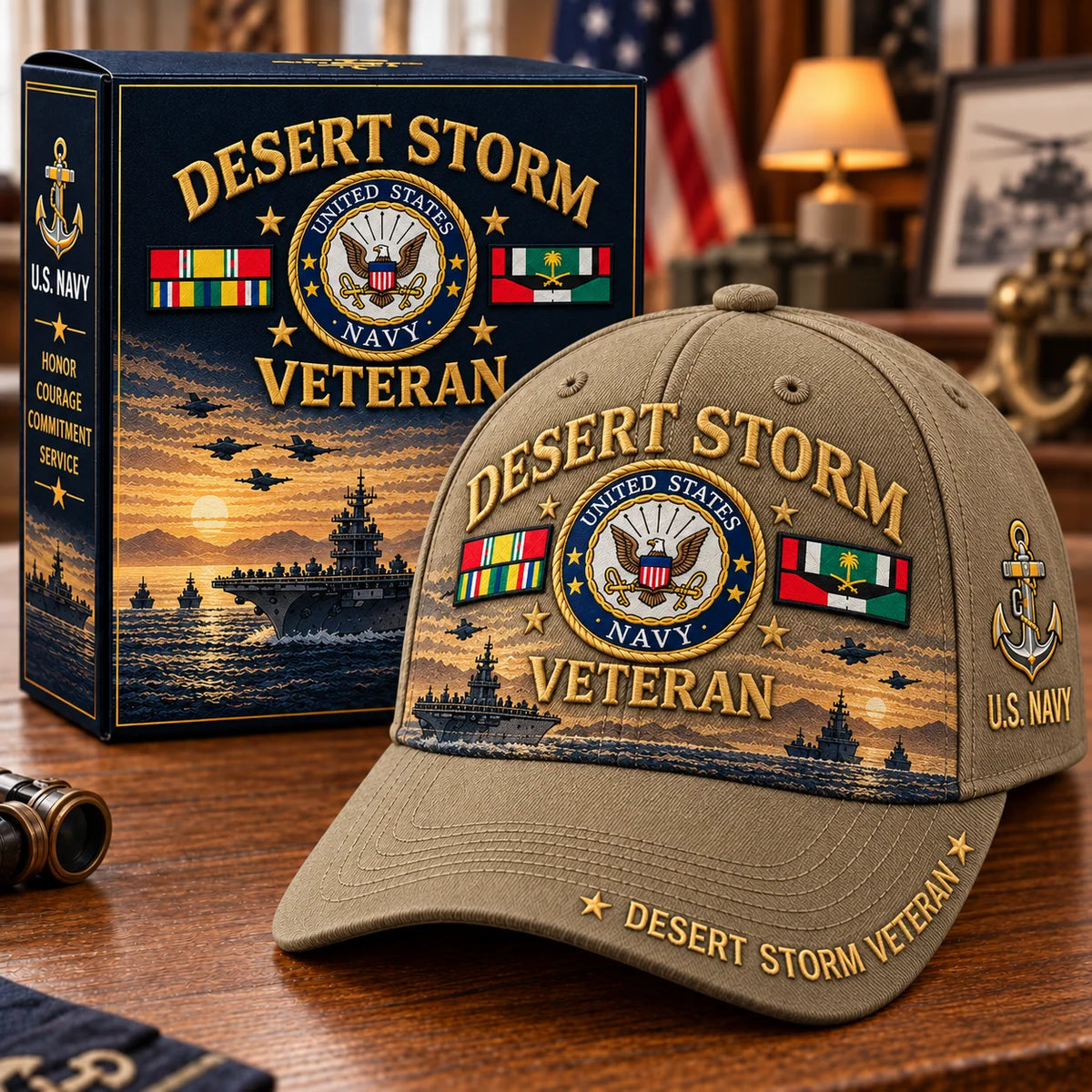 Veteran Baseball Cap Desert Storm Tribute Adjustable Fit Curved Brim