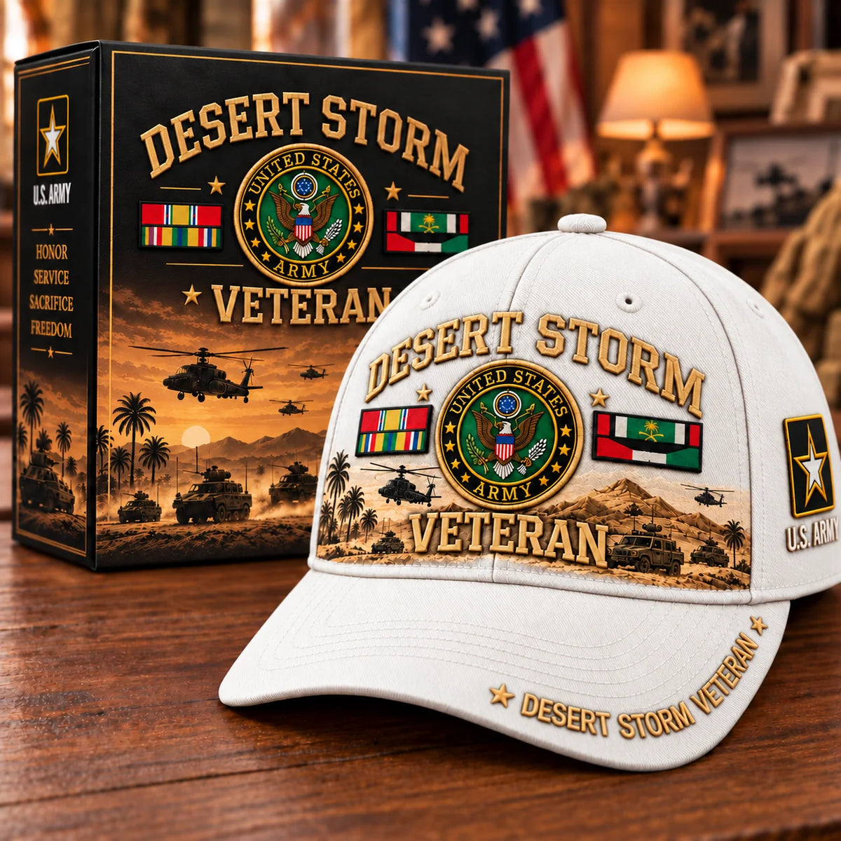 Veteran Baseball Cap Desert Storm Tribute Adjustable Fit Curved Brim
