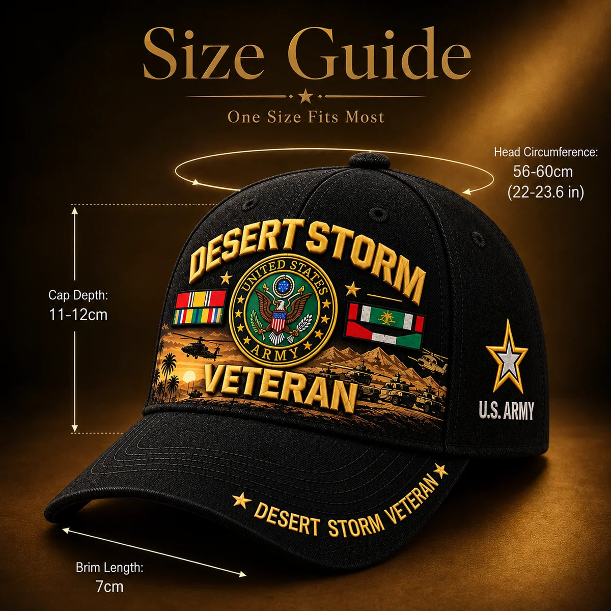 Veteran Baseball Cap Desert Storm Tribute Adjustable Fit Curved Brim