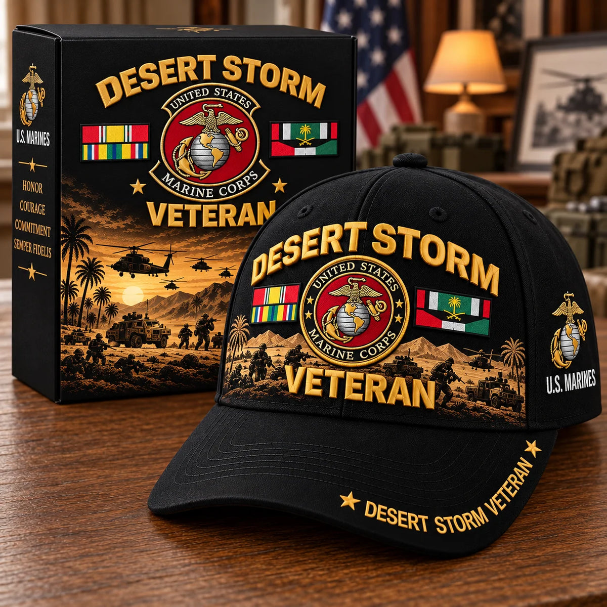 Veteran Baseball Cap Desert Storm Tribute Adjustable Fit Curved Brim