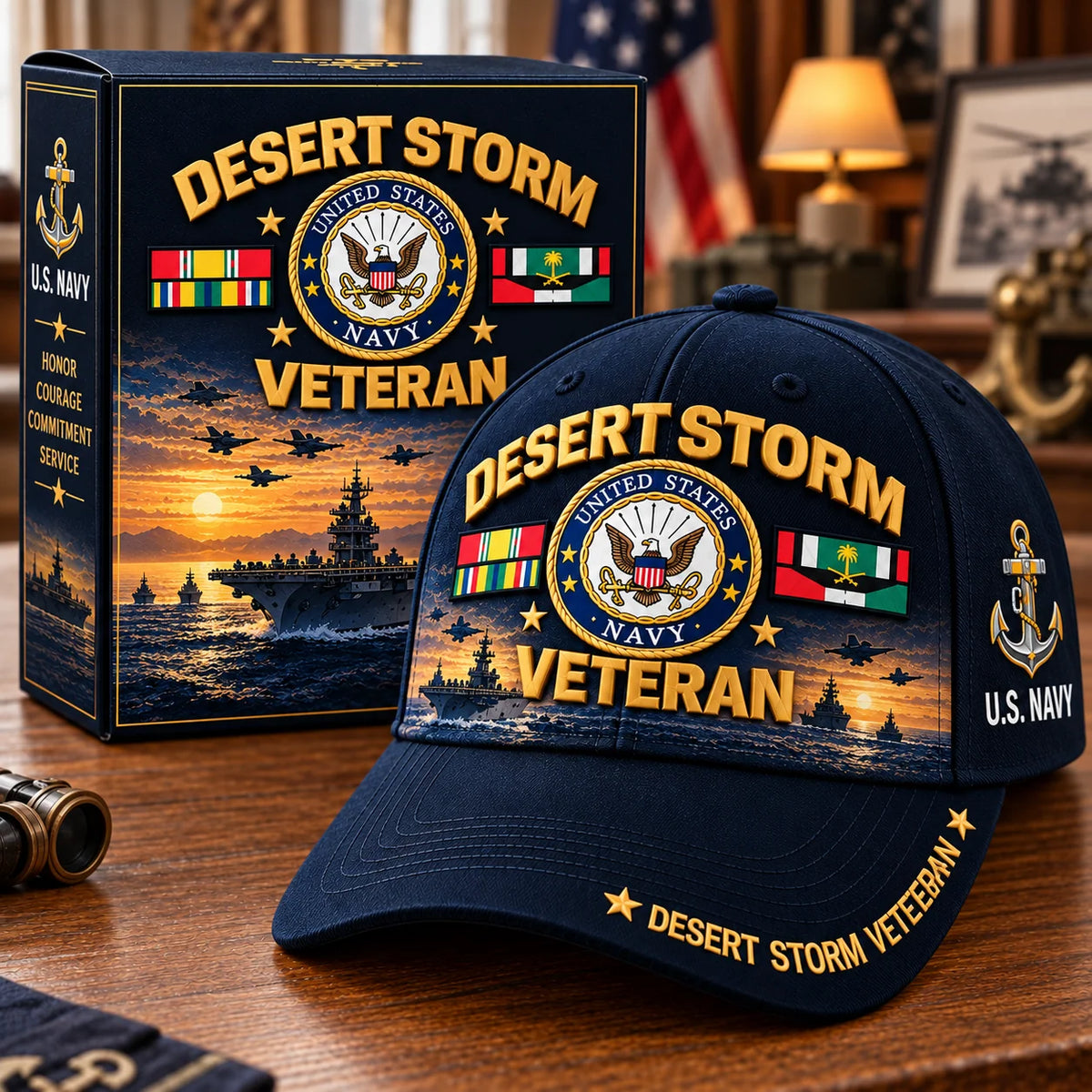 Veteran Baseball Cap Desert Storm Tribute Adjustable Fit Curved Brim