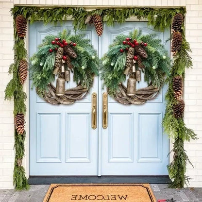 Vine Wreath Golden Bells Pinecones Weather-Resistant