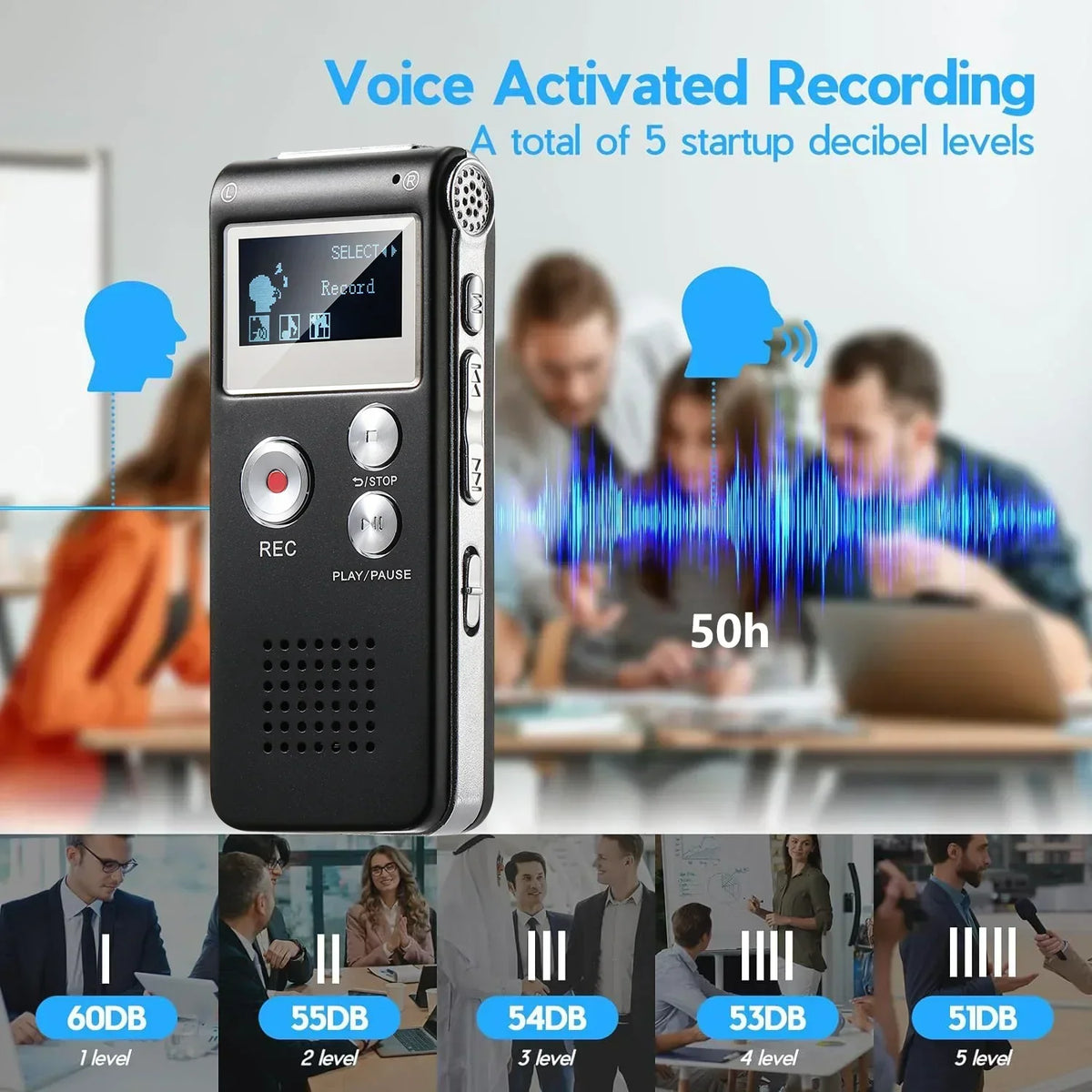 Voice Recorder Voice-Activated WAV Compact Design