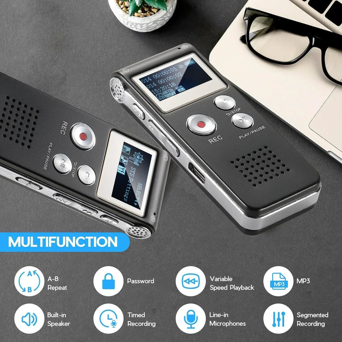 Voice Recorder Voice-Activated WAV Compact Design