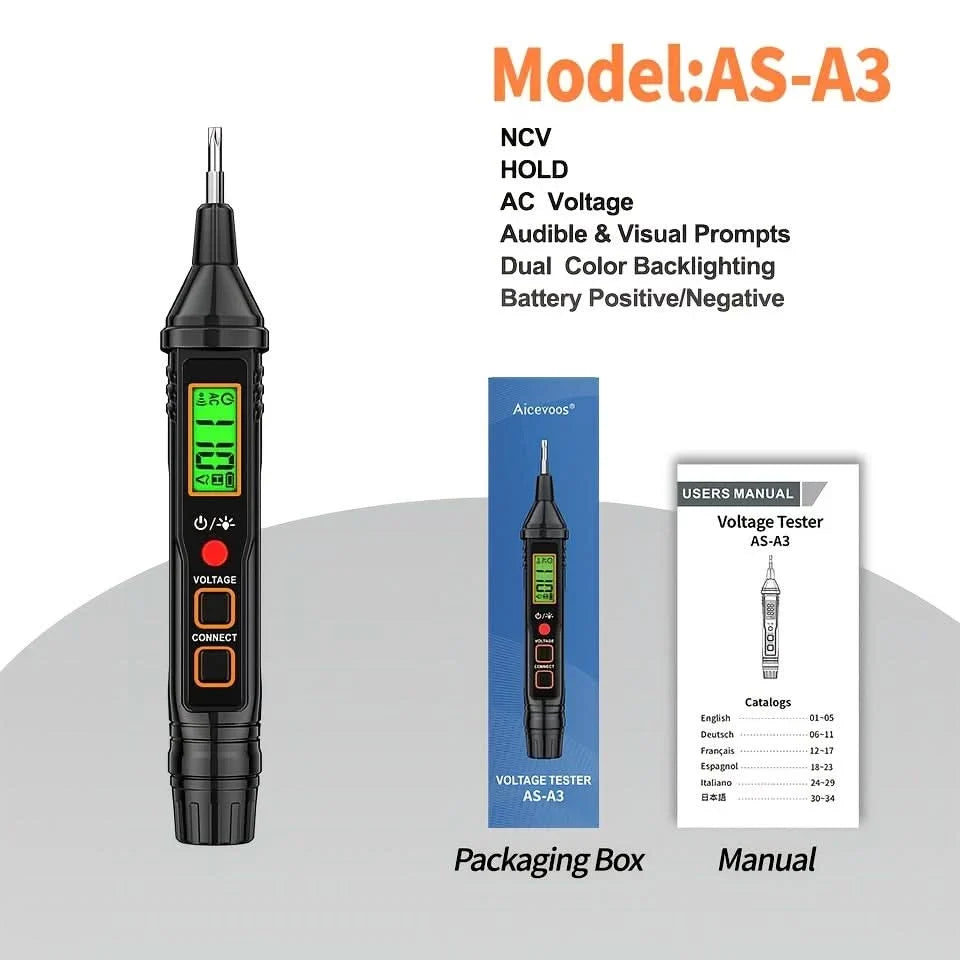 Voltage Tester Pen Non-Contact LCD Display 12–300V AC