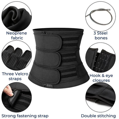 Waist Trainer Belt Triple Compression Breathable Neoprene Adjustable Fit