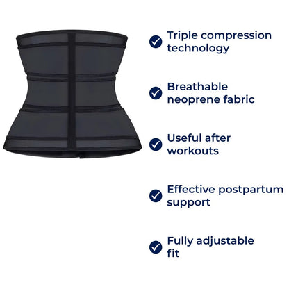 Waist Trainer Belt Triple Compression Breathable Neoprene Adjustable Fit