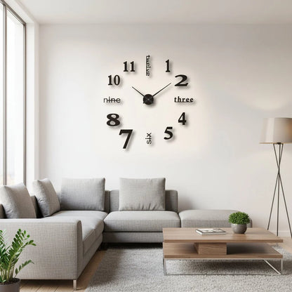Wall Clock 3D Acrylic Silent Quartz Movement Drill-Free Installation