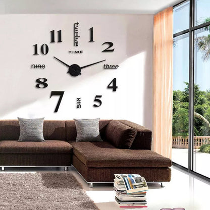 Wall Clock Frameless Large 3D Numbers Self-Adhesive