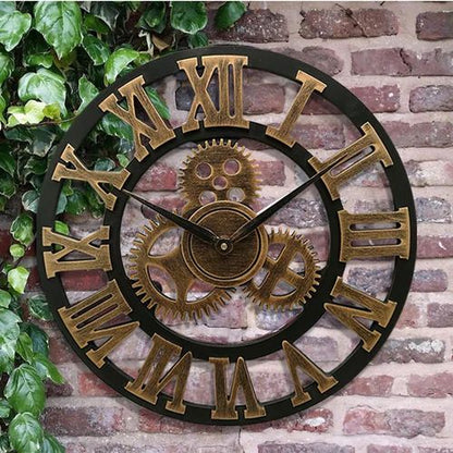 Wall Clock Industrial Metal Case & Glass Cover