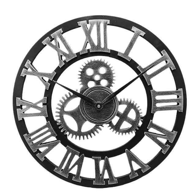 Wall Clock Industrial Metal Case & Glass Cover