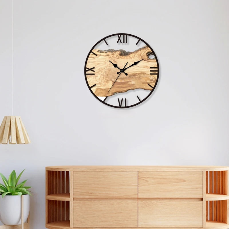 Wall Clock Natural Wood & Resin Silent Quartz