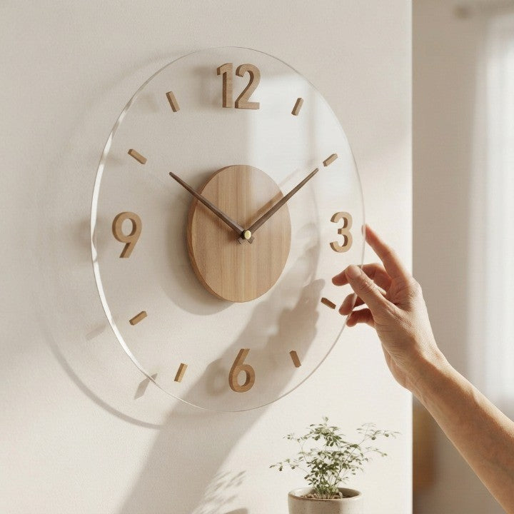 Wall Clock Natural Wood Silent Quartz 35cm