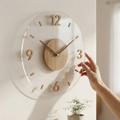 Wall Clock Natural Wood Silent Quartz 35cm