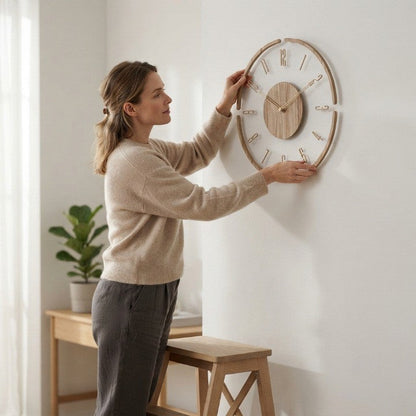 Wall Clock Natural Wood Silent Quartz 35cm
