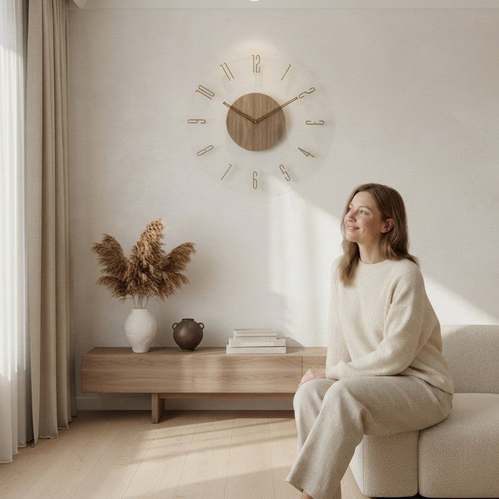 Wall Clock Natural Wood Silent Quartz 35cm