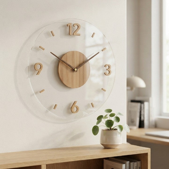 Wall Clock Natural Wood Silent Quartz 35cm