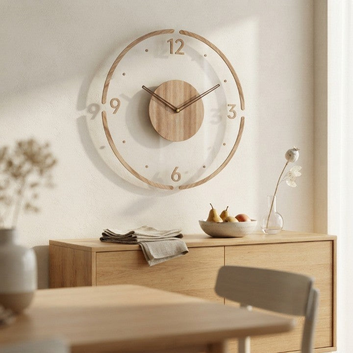 Wall Clock Natural Wood Silent Quartz 35cm