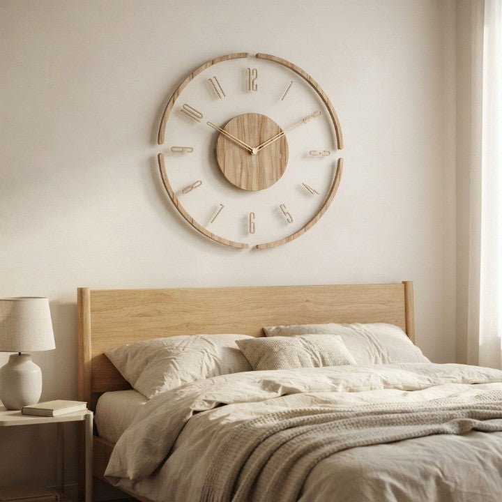 Wall Clock Natural Wood Silent Quartz 35cm