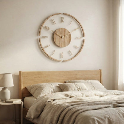 Wall Clock Natural Wood Silent Quartz 35cm