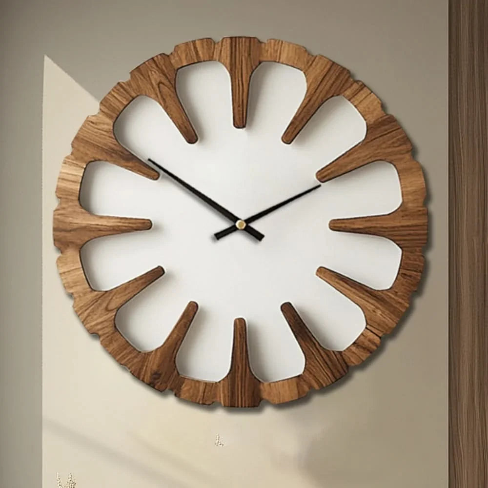 Wall Clock Open-Carved Wood-Style Silent Movement