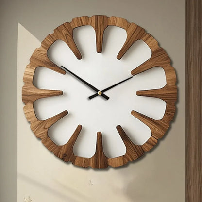 Wall Clock Open-Carved Wood-Style Silent Movement