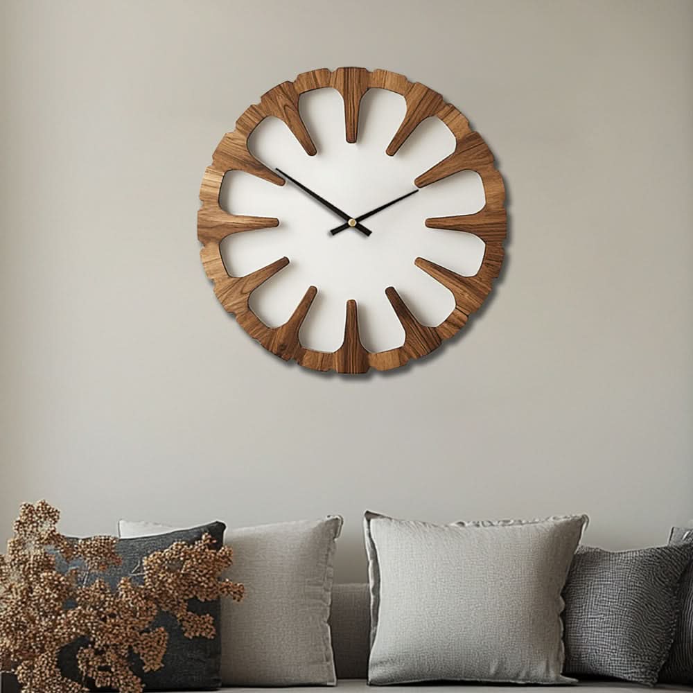Wall Clock Open-Carved Wood-Style Silent Movement