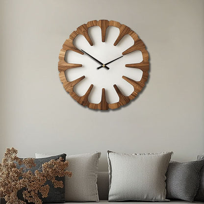 Wall Clock Open-Carved Wood-Style Silent Movement