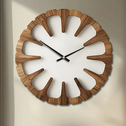 Wall Clock Open-Carved Wood-Style Silent Movement