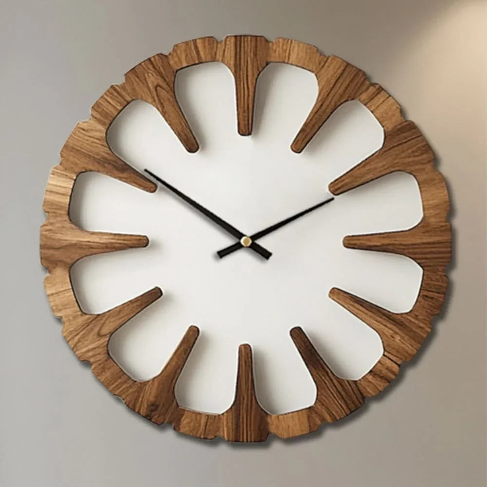 Wall Clock Open-Carved Wood-Style Silent Movement