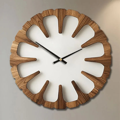 Wall Clock Open-Carved Wood-Style Silent Movement