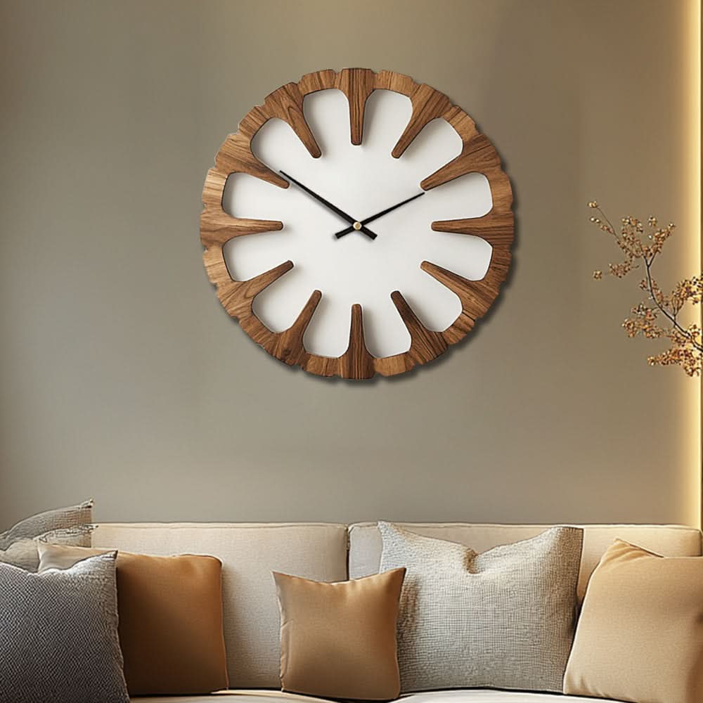 Wall Clock Open-Carved Wood-Style Silent Movement
