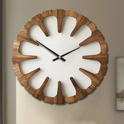 Wall Clock Open-Carved Wood-Style Silent Movement