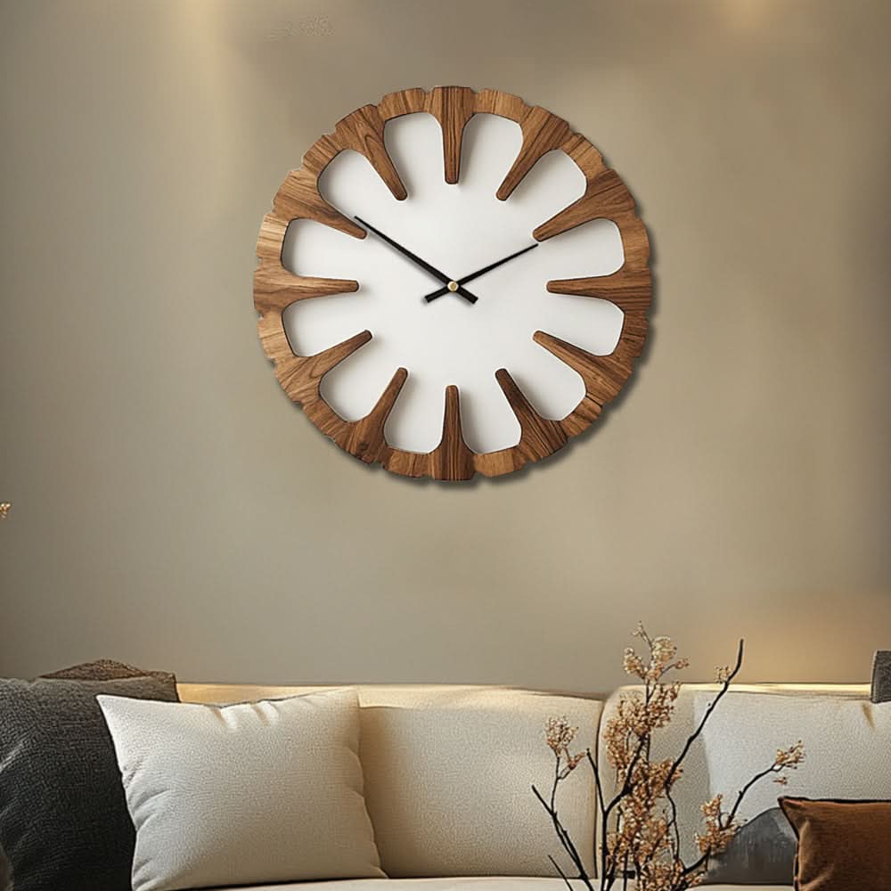 Wall Clock Open-Carved Wood-Style Silent Movement
