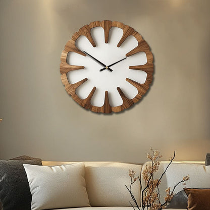 Wall Clock Open-Carved Wood-Style Silent Movement