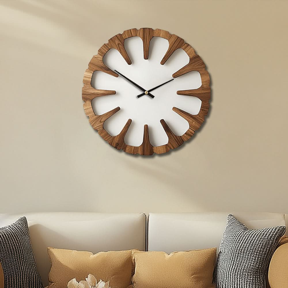 Wall Clock Open-Carved Wood-Style Silent Movement