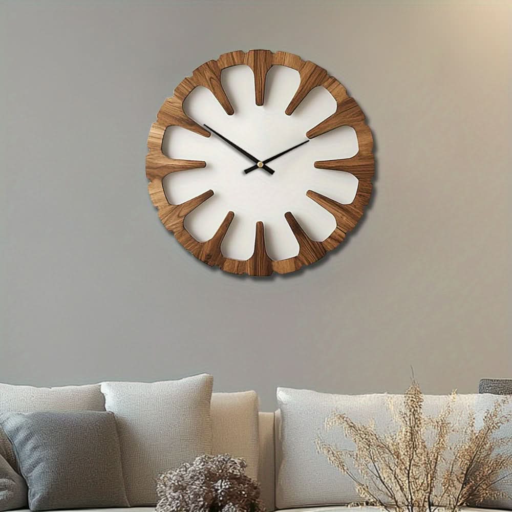Wall Clock Open-Carved Wood-Style Silent Movement