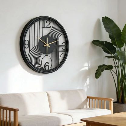 Wall Clock Silent Non-Ticking 3D Iron Frame 15.75 Inch