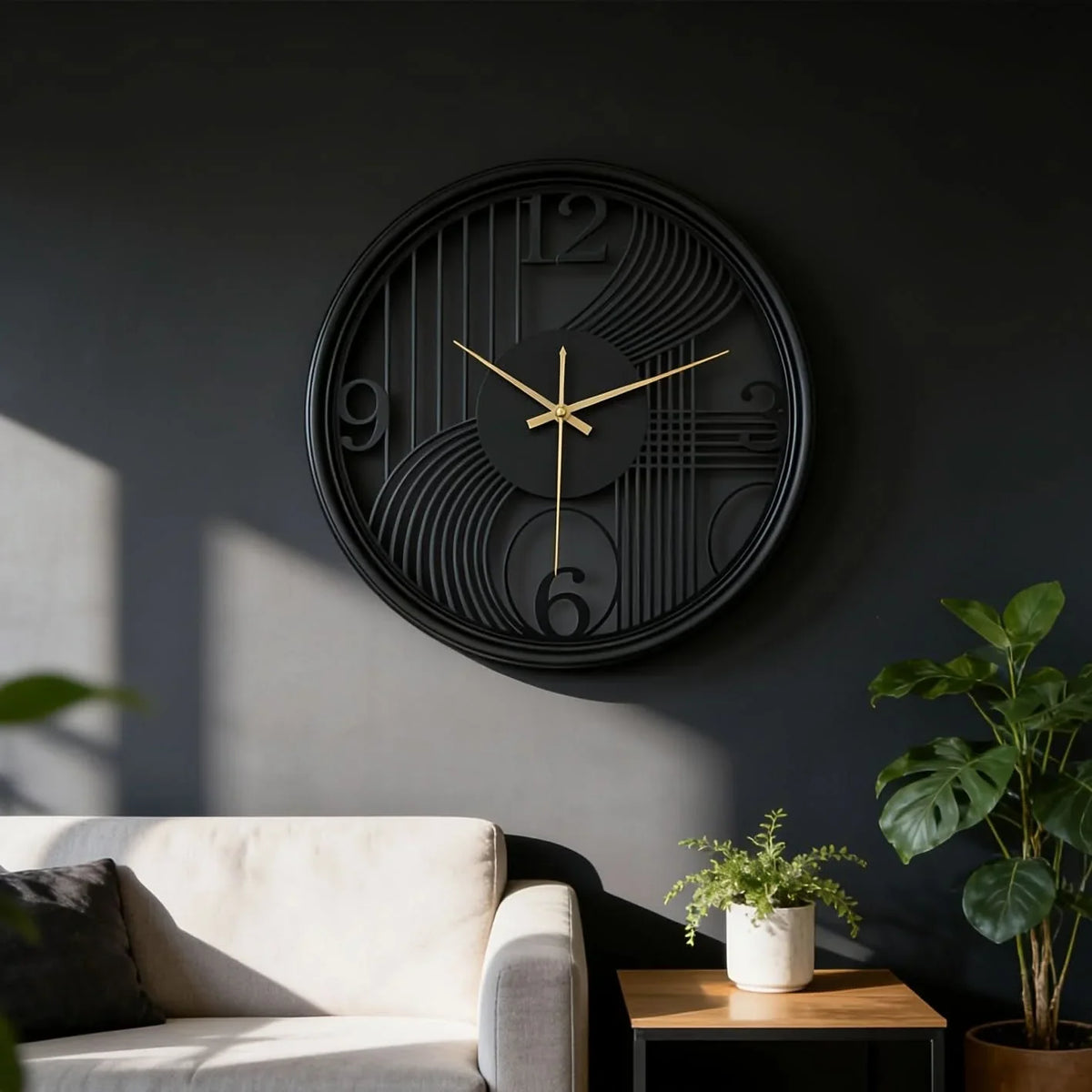 Wall Clock Silent Non-Ticking 3D Iron Frame 15.75 Inch
