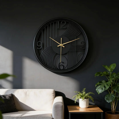 Wall Clock Silent Non-Ticking 3D Iron Frame 15.75 Inch