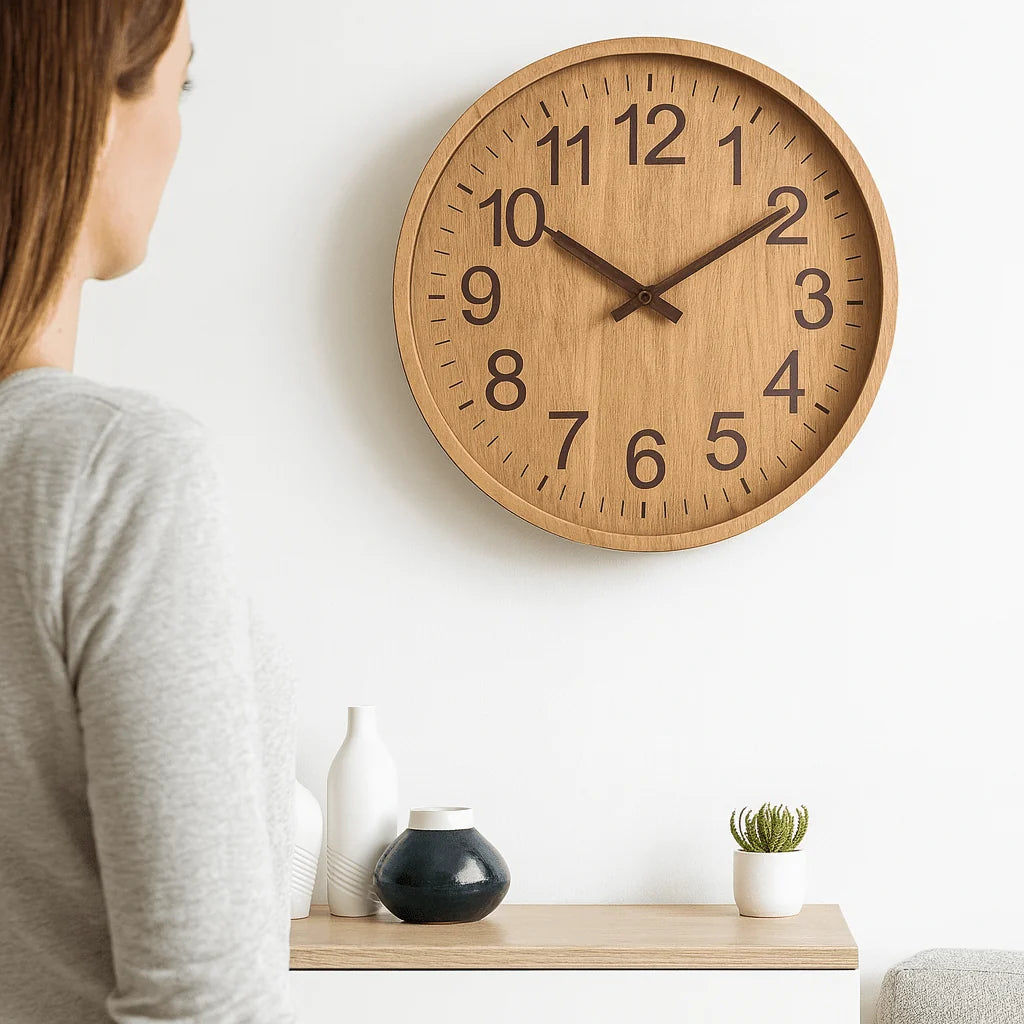 Wall Clock Silent Quartz Movement Minimalist Wooden 11.8 Inch