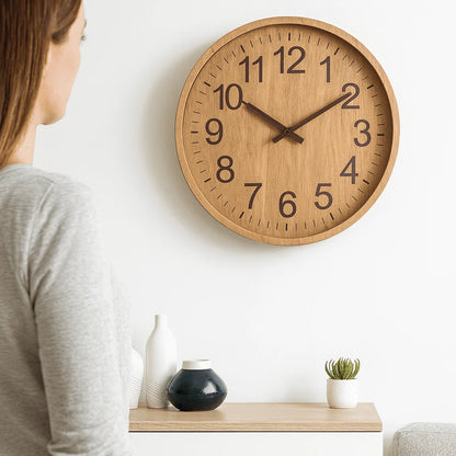 Wall Clock Silent Quartz Movement Minimalist Wooden 11.8 Inch
