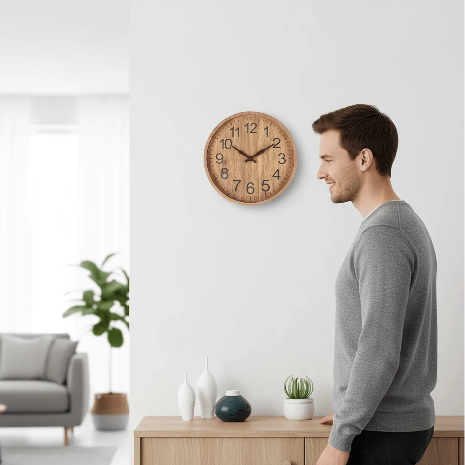 Wall Clock Silent Quartz Movement Minimalist Wooden 11.8 Inch