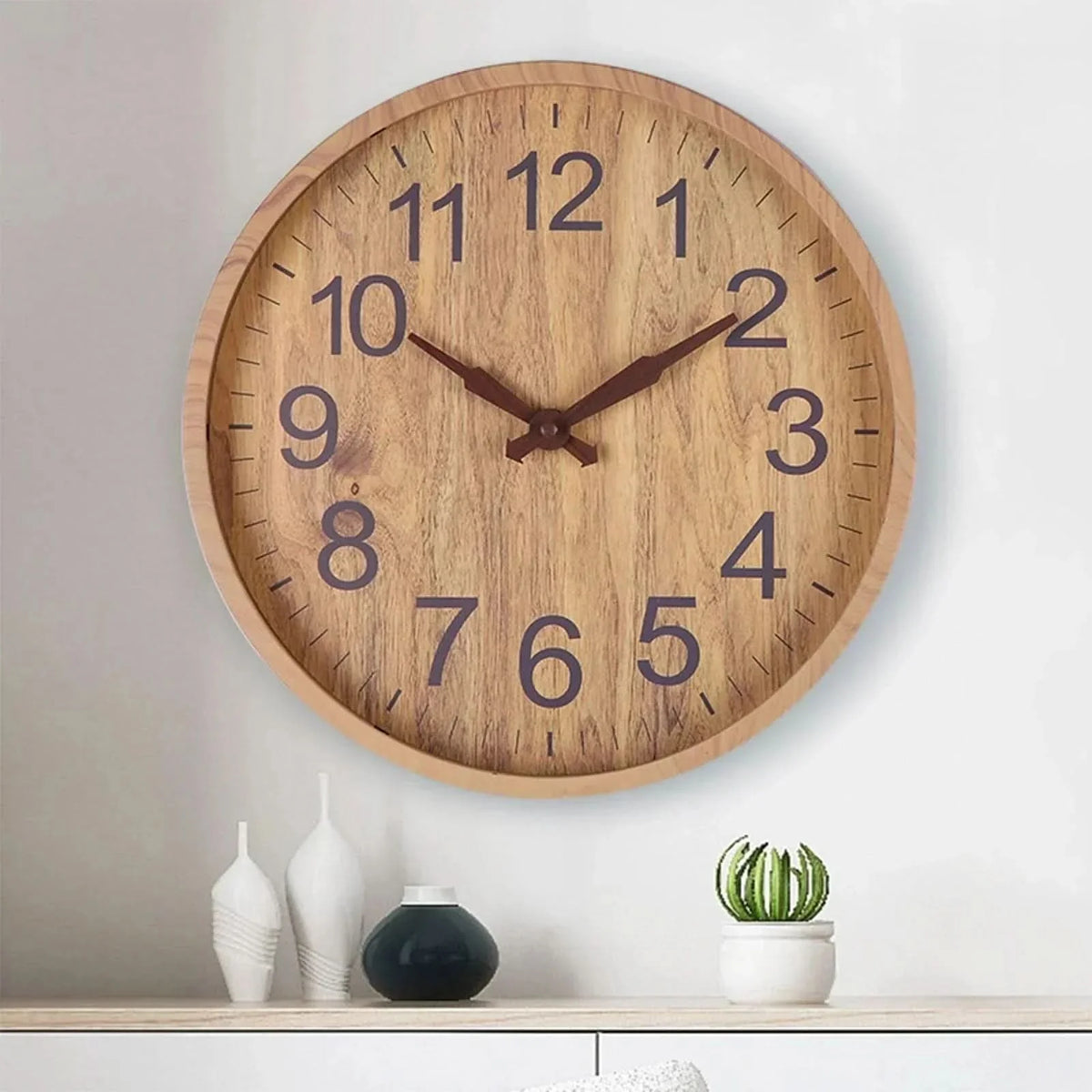 Wall Clock Silent Quartz Movement Minimalist Wooden 11.8 Inch