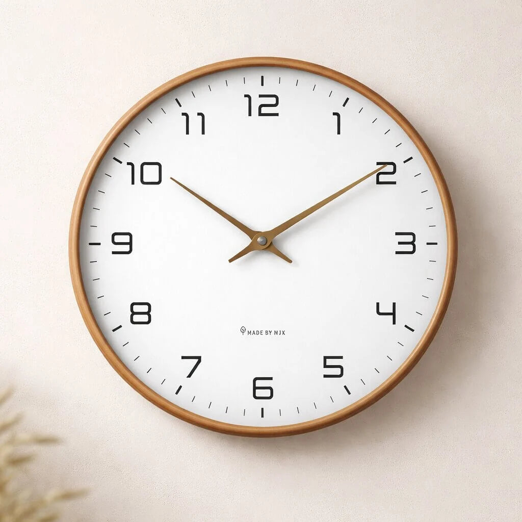 Wall Clock Silent Quartz Natural Wood