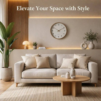 Wall Clock Silent Quartz Natural Wood