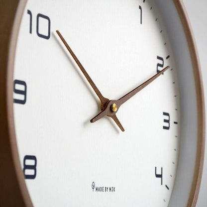 Wall Clock Silent Quartz Wooden Frame Rose Gold Hands