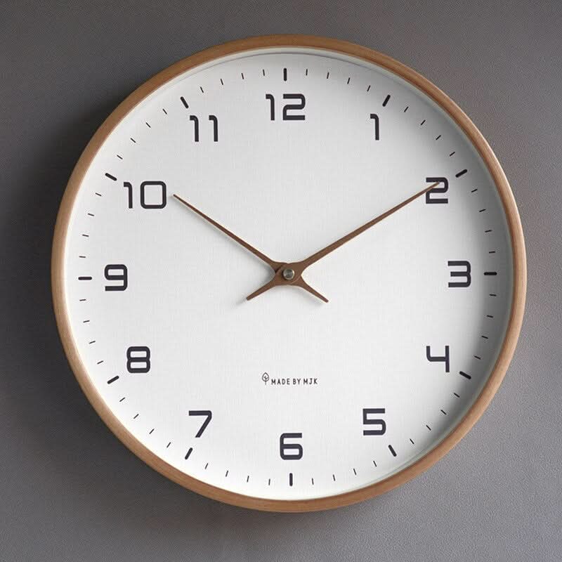 Wall Clock Silent Quartz Wooden Frame Rose Gold Hands