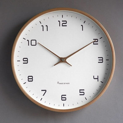 Wall Clock Silent Quartz Wooden Frame Rose Gold Hands